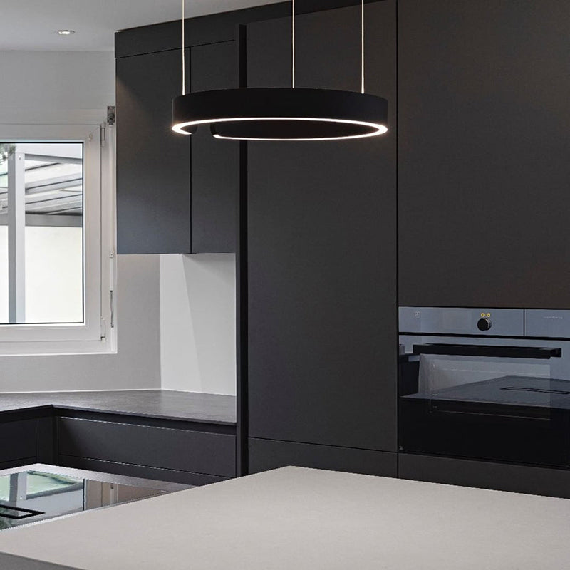 Lumera Two Ring LED Pendant Light With Floating Silhouette Warm Brushed Gold Bronze Finish