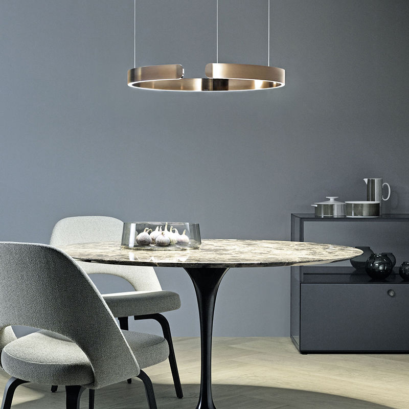 Lumera Two Ring LED Pendant Light With Floating Silhouette Warm Brushed Gold Bronze Finish