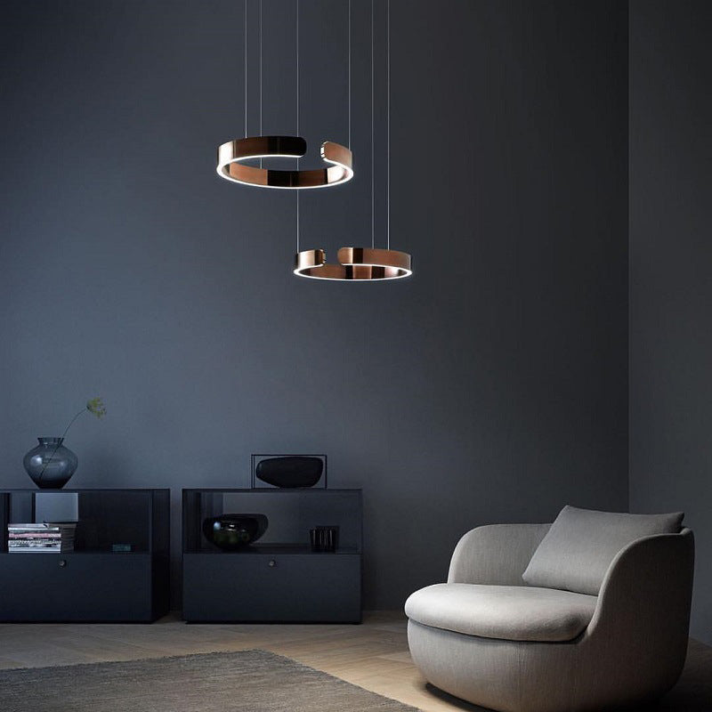 Lumera Two Ring LED Pendant Light With Floating Silhouette Warm Brushed Gold Bronze Finish