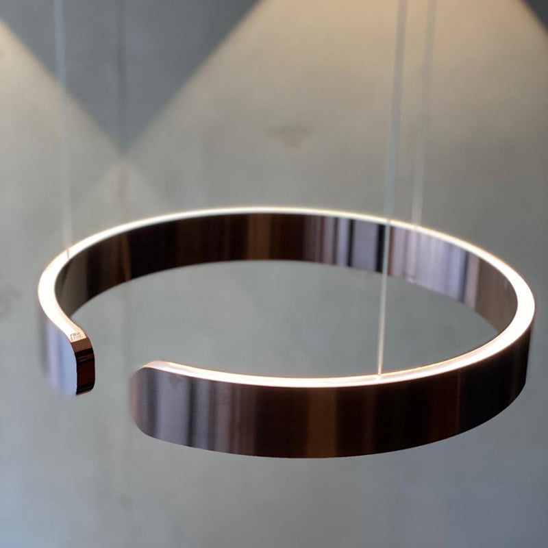 Lumera Two Ring LED Pendant Light With Floating Silhouette Warm Brushed Gold Bronze Finish