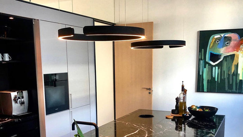 Lumera Two Ring LED Pendant Light With Floating Silhouette Warm Brushed Gold Bronze Finish