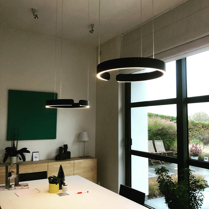 Lumera Two Ring LED Pendant Light With Floating Silhouette Warm Brushed Gold Bronze Finish