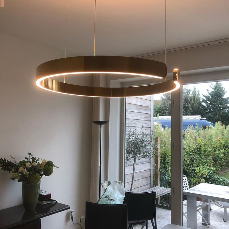 Lumera Two Ring LED Pendant Light With Floating Silhouette Warm Brushed Gold Bronze Finish