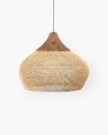 Levana Rattan Fabric Pendant Light With Wood Trim For Modern Home Decor