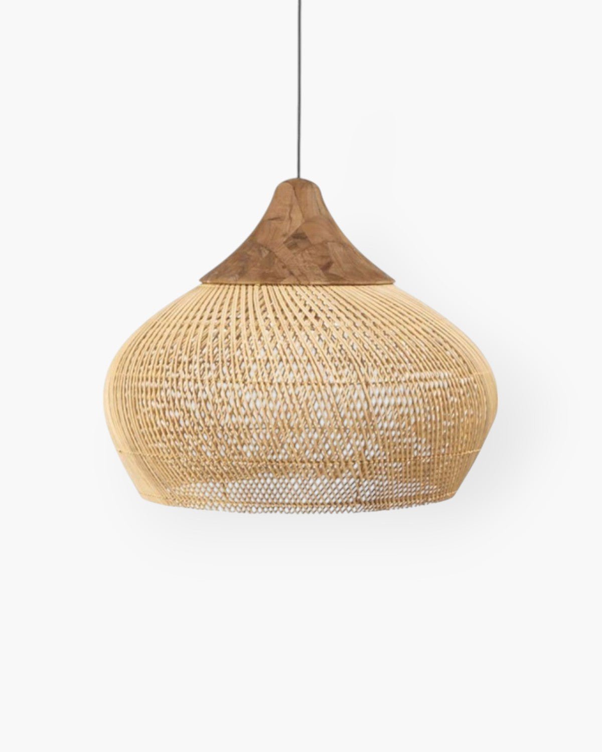 Levana Rattan Fabric Pendant Light With Wood Trim For Modern Home Decor
