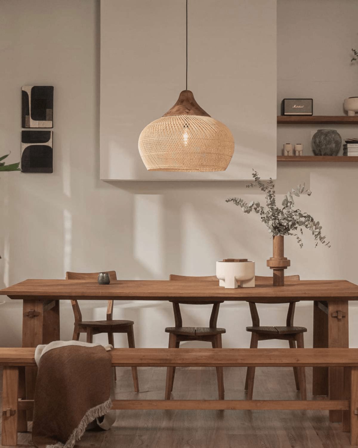 Levana Rattan Fabric Pendant Light With Wood Trim For Modern Home Decor