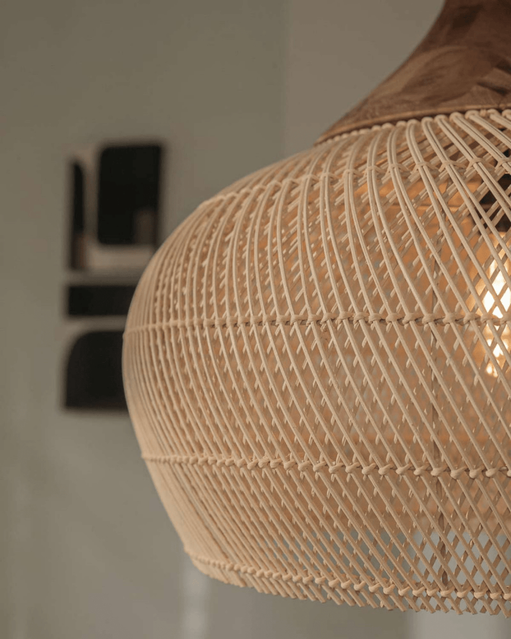 Levana Rattan Fabric Pendant Light With Wood Trim For Modern Home Decor