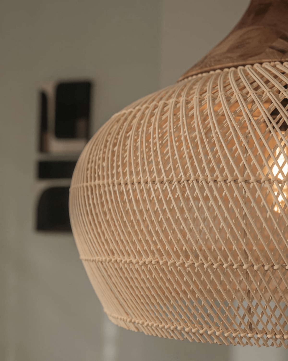 Levana Rattan Fabric Pendant Light With Wood Trim For Modern Home Decor