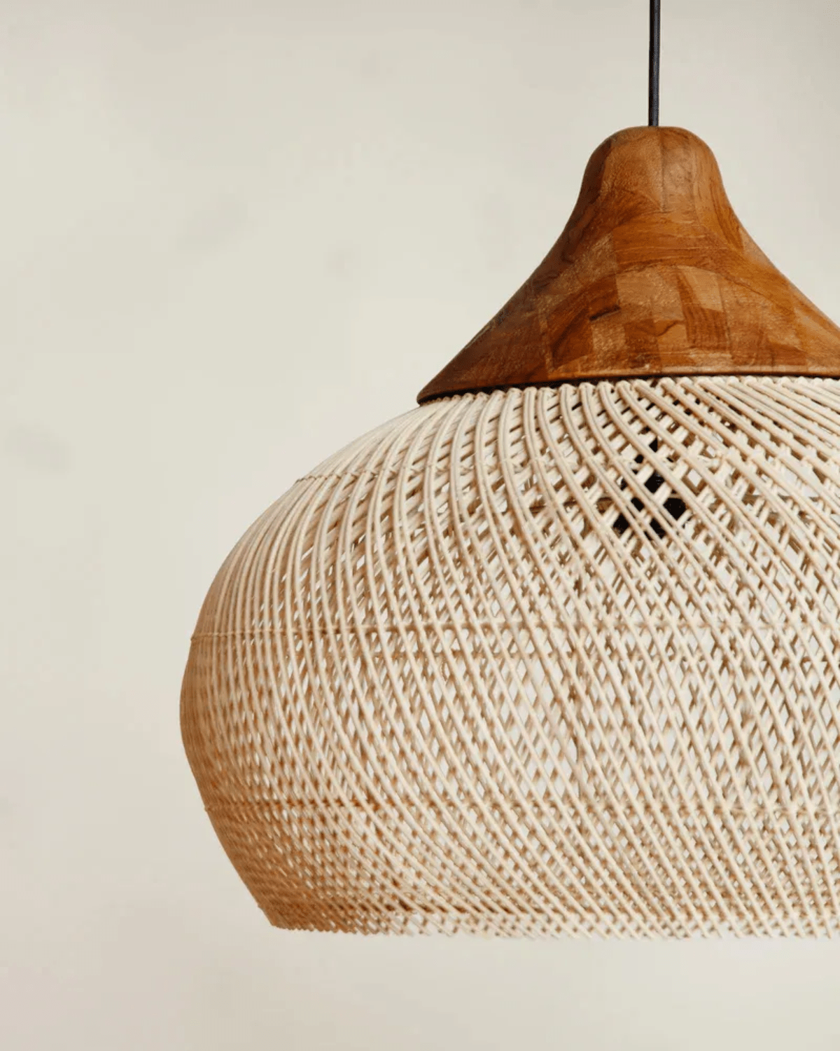 Levana Rattan Fabric Pendant Light With Wood Trim For Modern Home Decor