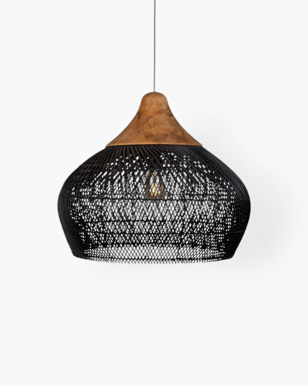 Levana Rattan Fabric Pendant Light With Wood Trim For Modern Home Decor