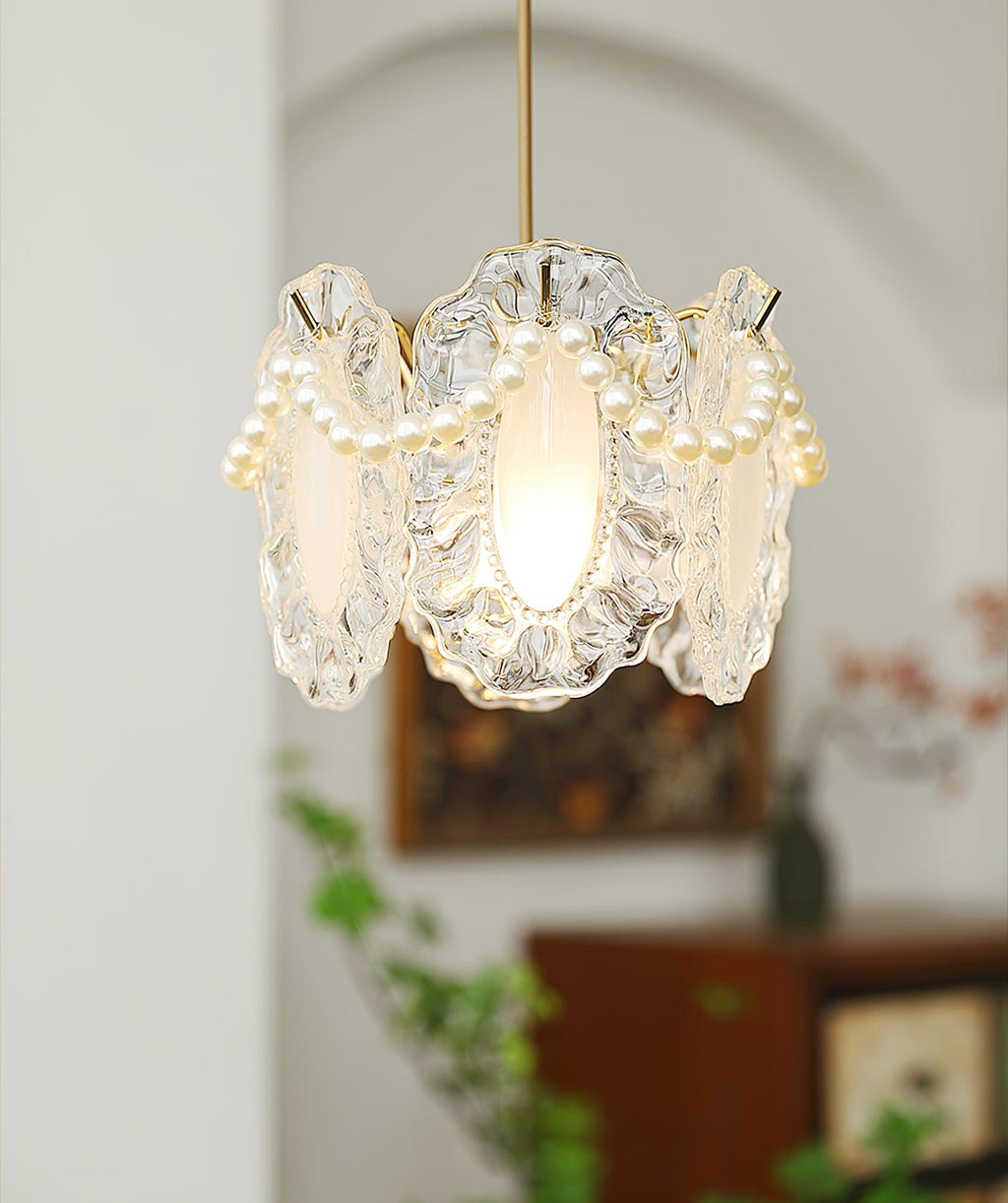 Laviere Pendant Light With Floral Glass Shade Natural Look