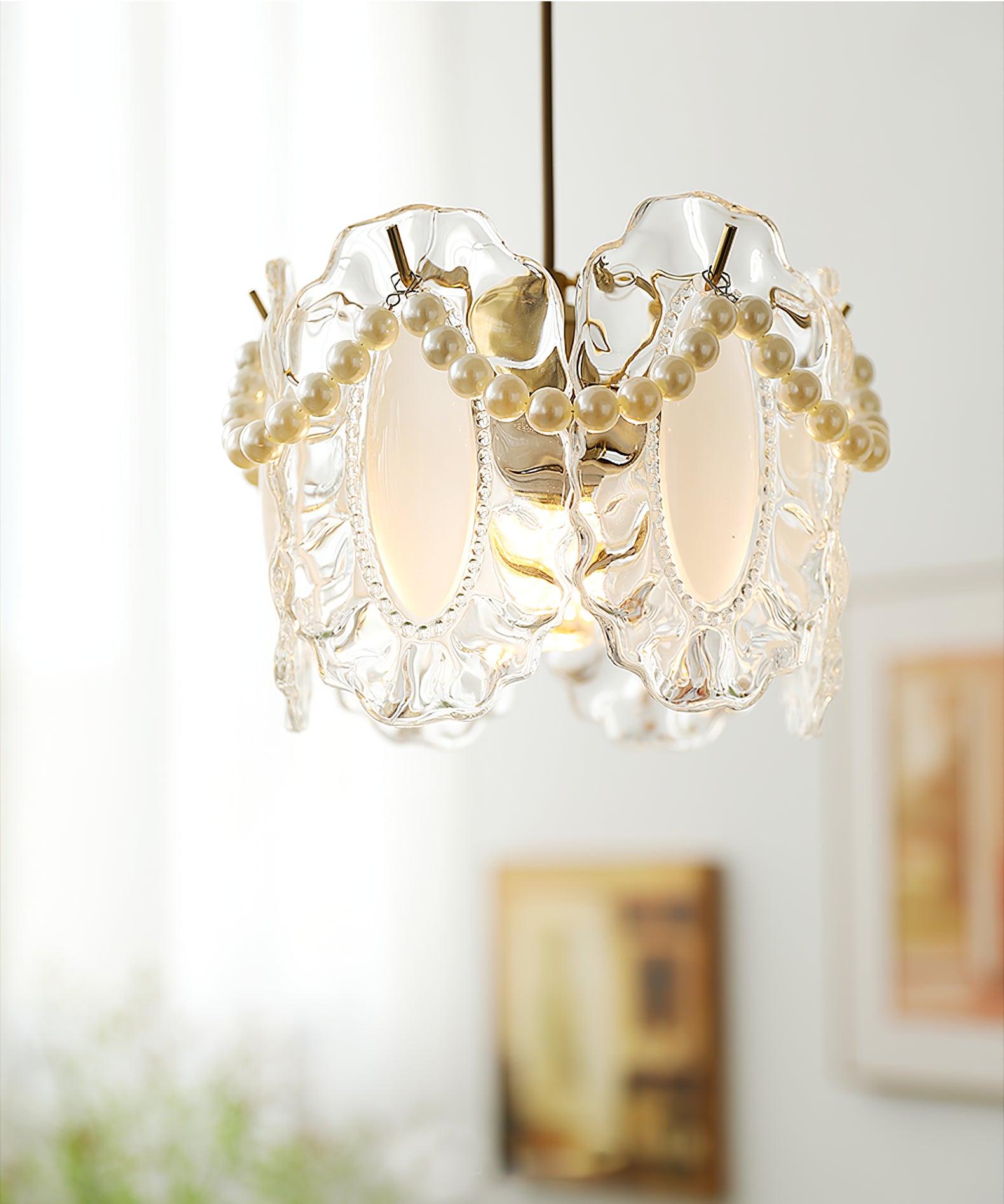 Laviere Pendant Light With Floral Glass Shade Natural Look