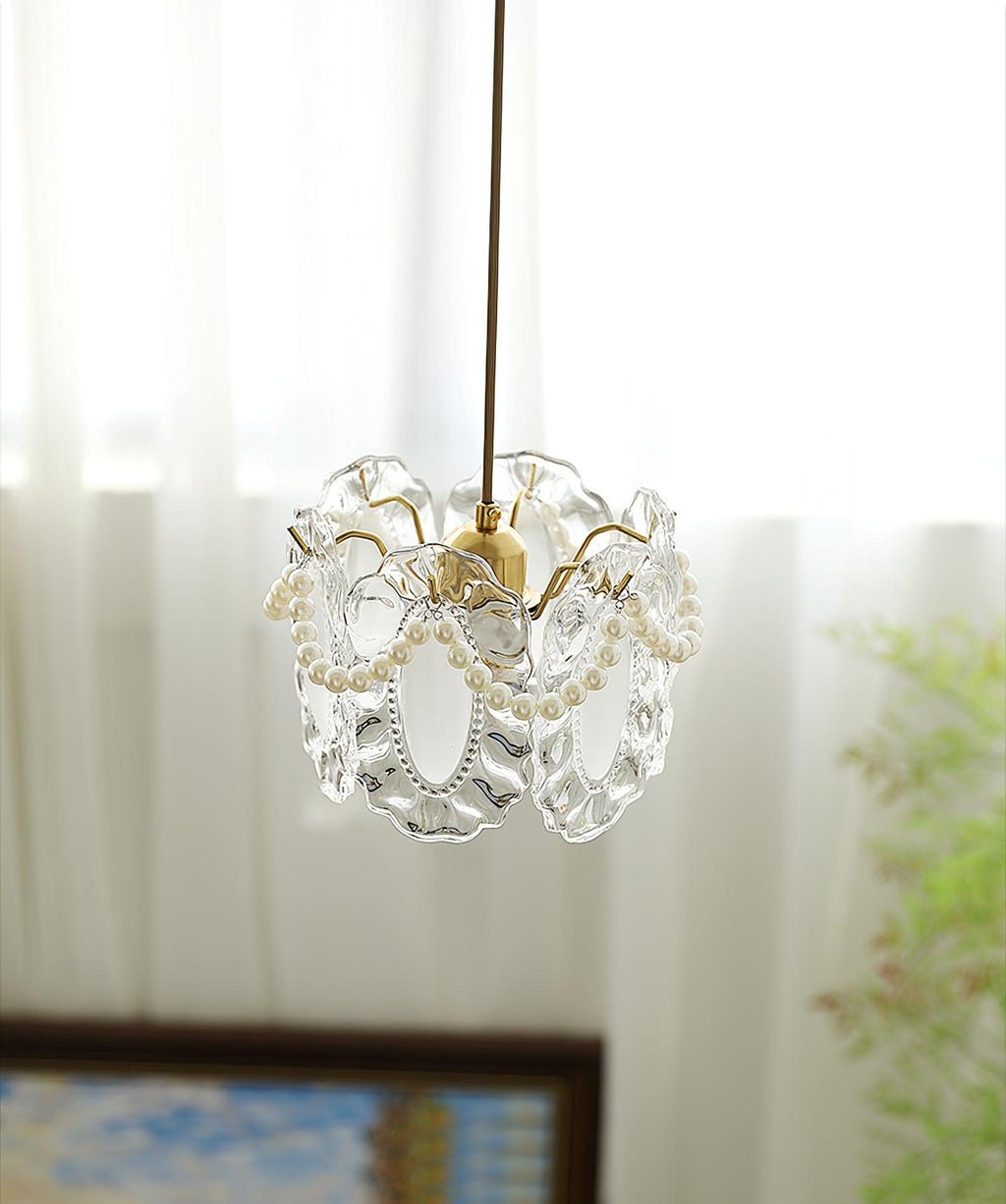 Laviere Pendant Light With Floral Glass Shade Natural Look