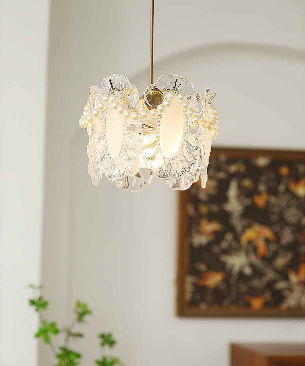 Laviere Pendant Light With Floral Glass Shade Natural Look