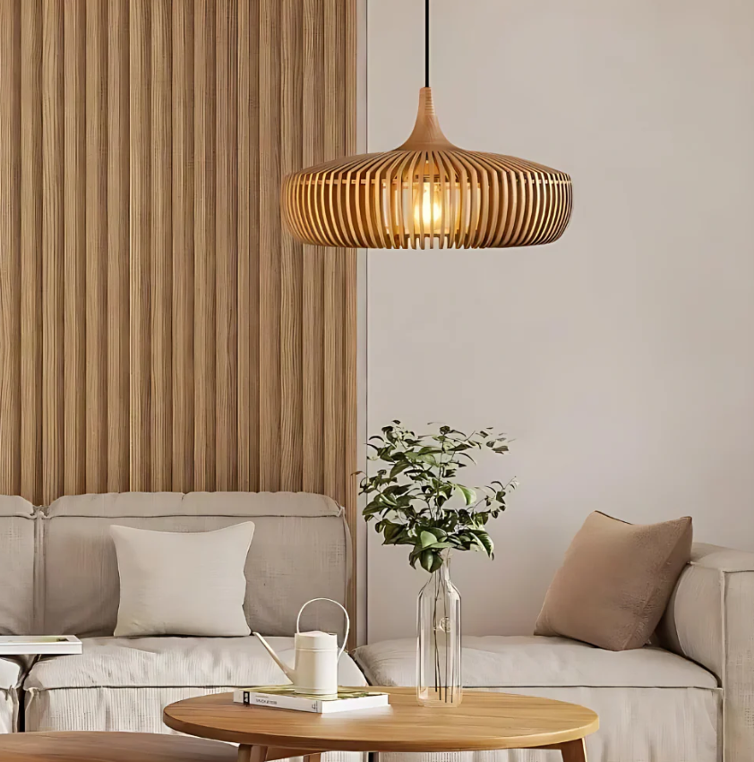 Hinori Japandi Pendant Light In Solid Wood For Elegant Glow