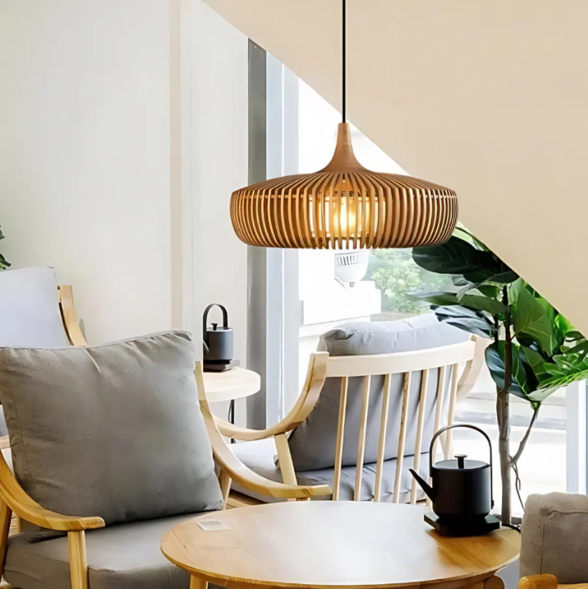 Hinori Japandi Pendant Light In Solid Wood For Elegant Glow