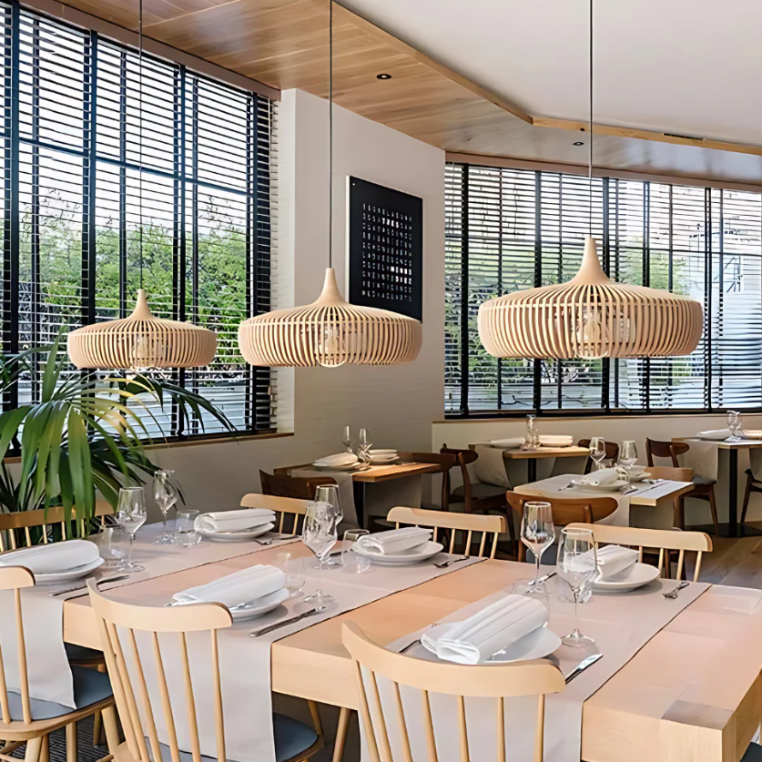 Hinori Japandi Pendant Light In Solid Wood For Elegant Glow