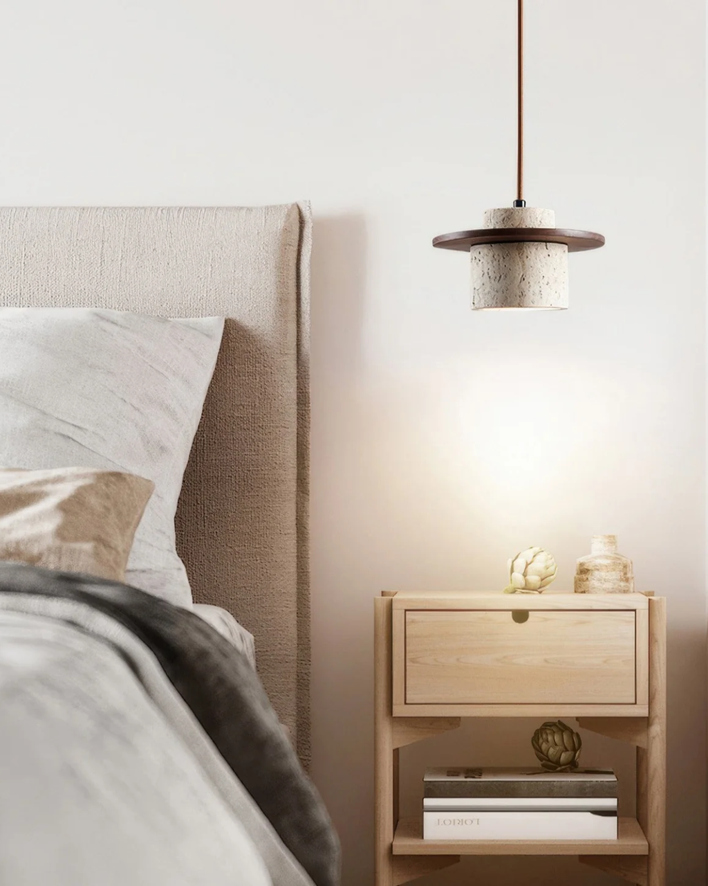 Coren Pendant Light In Travertine Stone With Rustic Glow