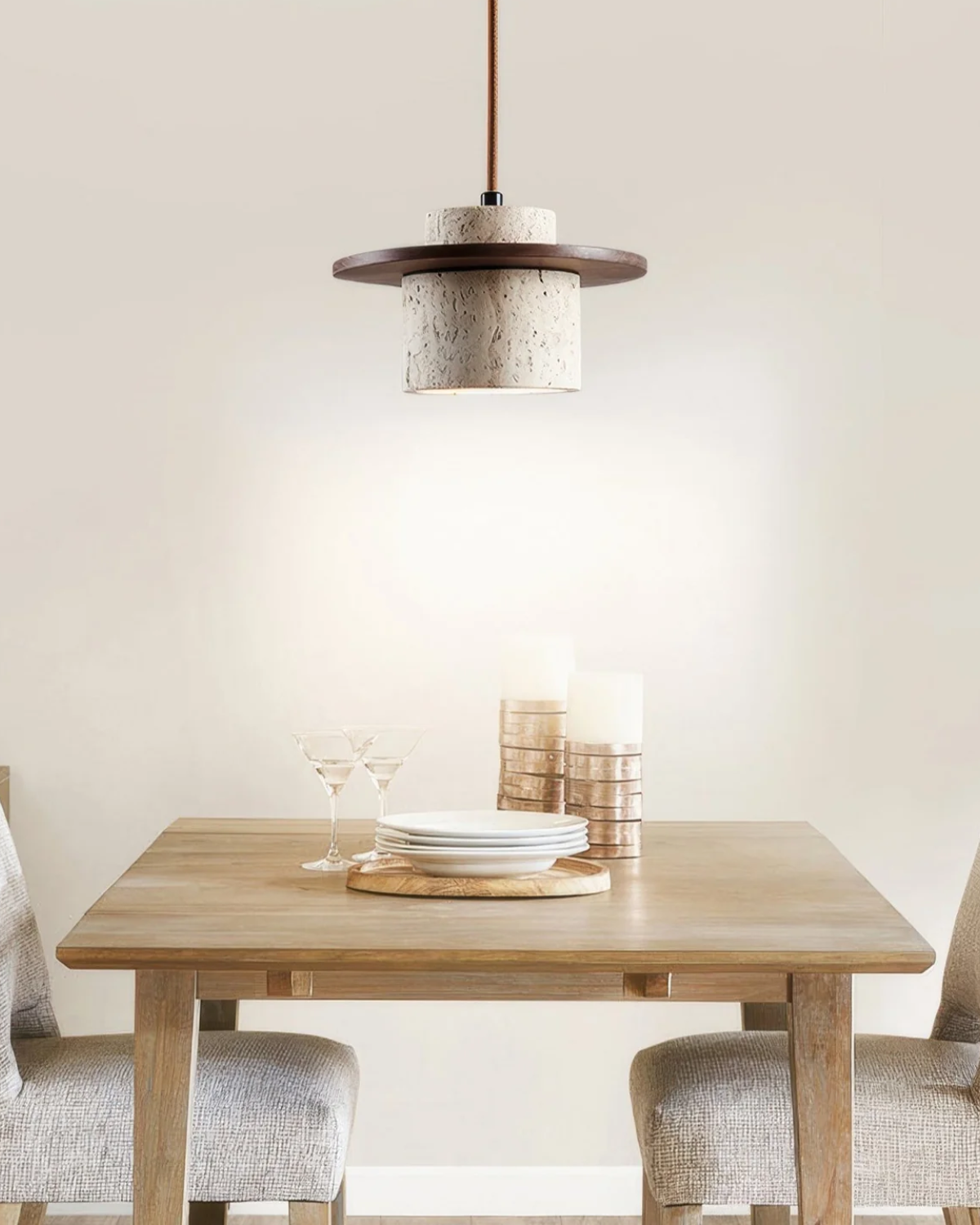 Coren Pendant Light In Travertine Stone With Rustic Glow