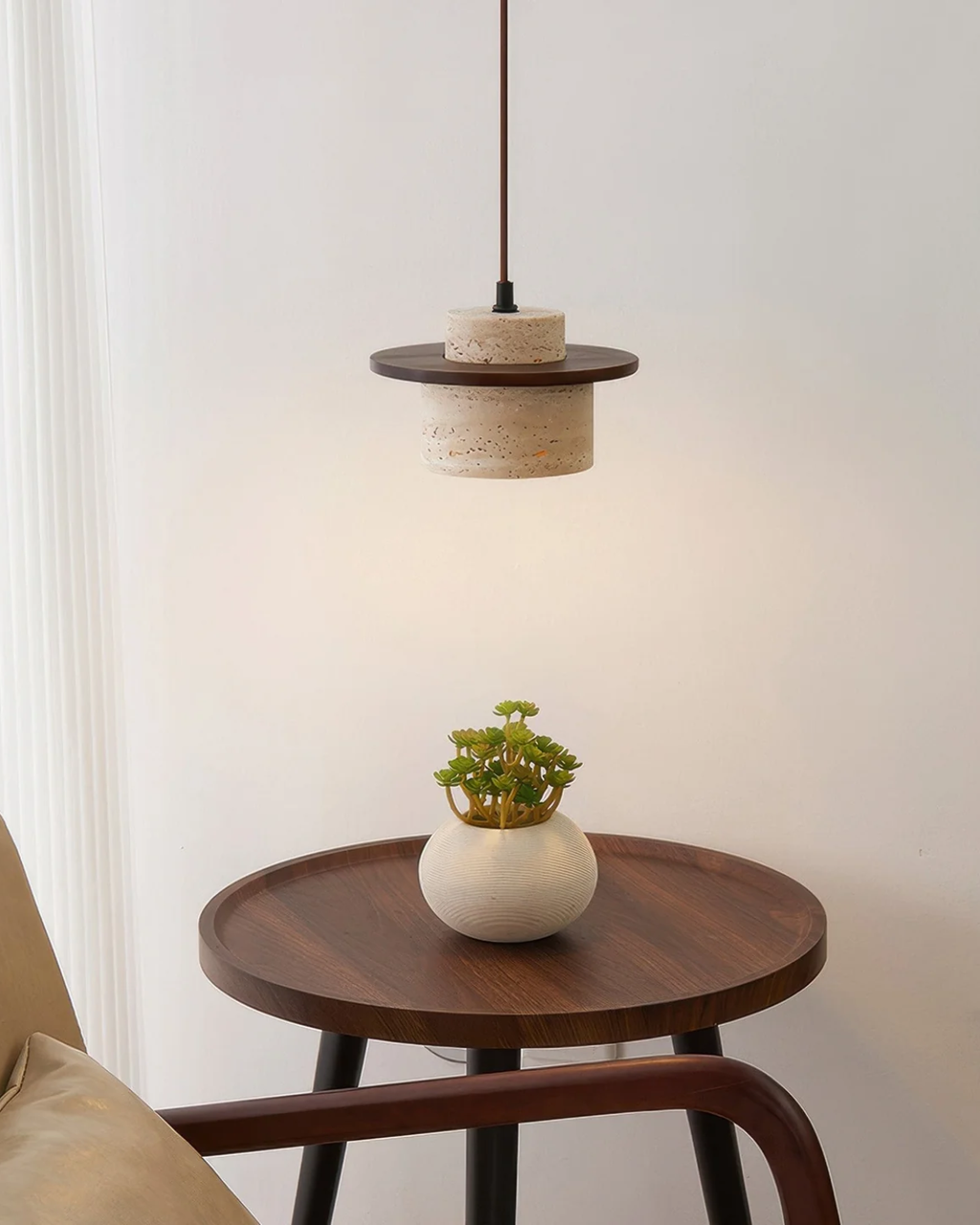 Coren Pendant Light In Travertine Stone With Rustic Glow