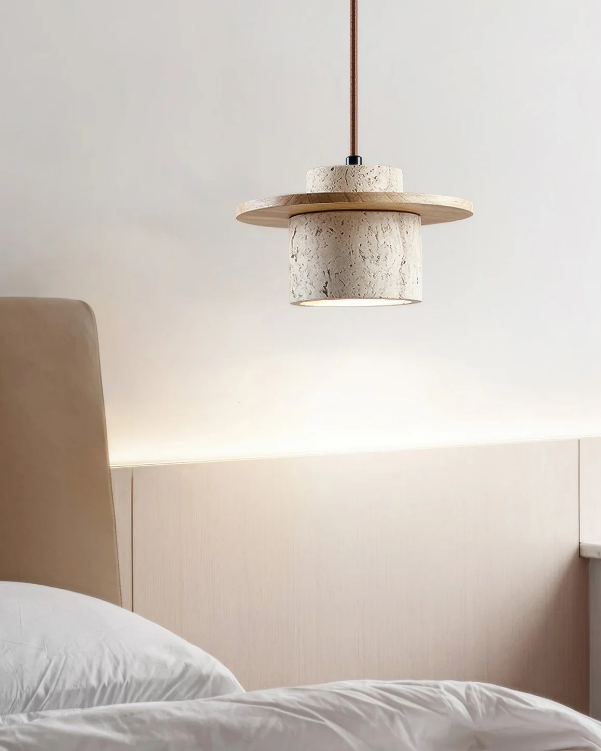 Coren Pendant Light In Travertine Stone With Rustic Glow
