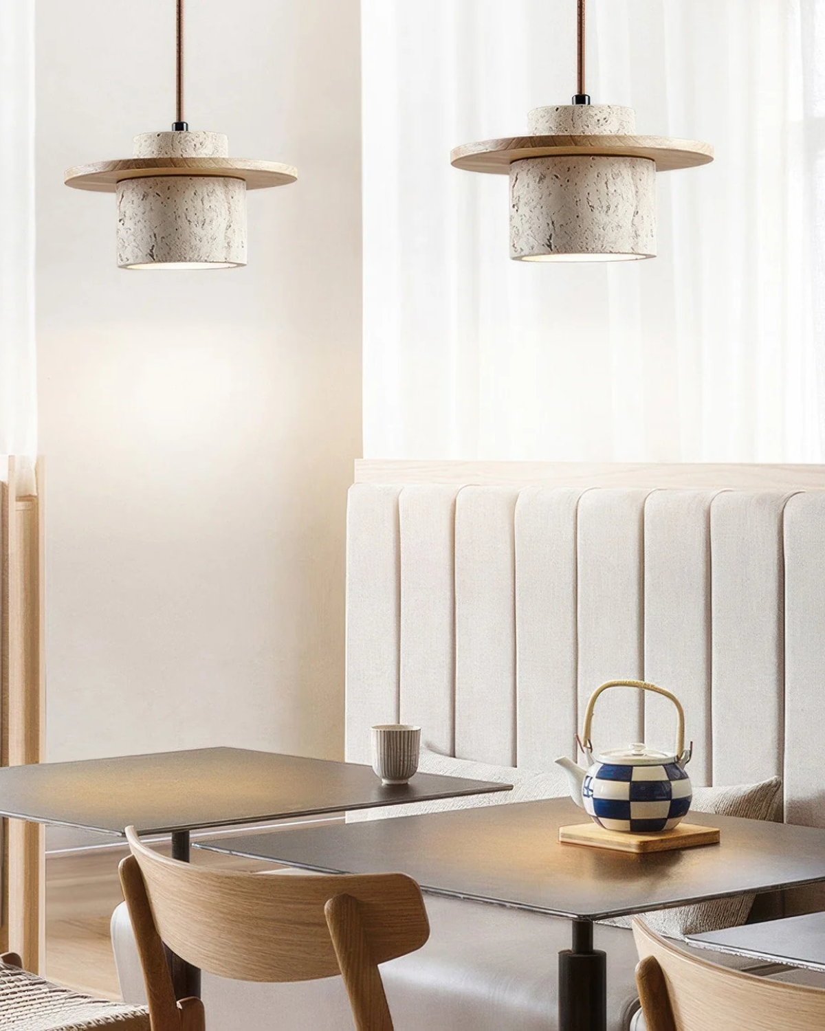 Coren Pendant Light In Travertine Stone With Rustic Glow