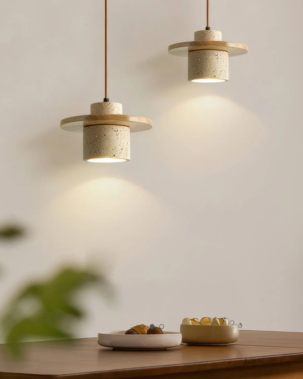 Coren Pendant Light In Travertine Stone With Rustic Glow