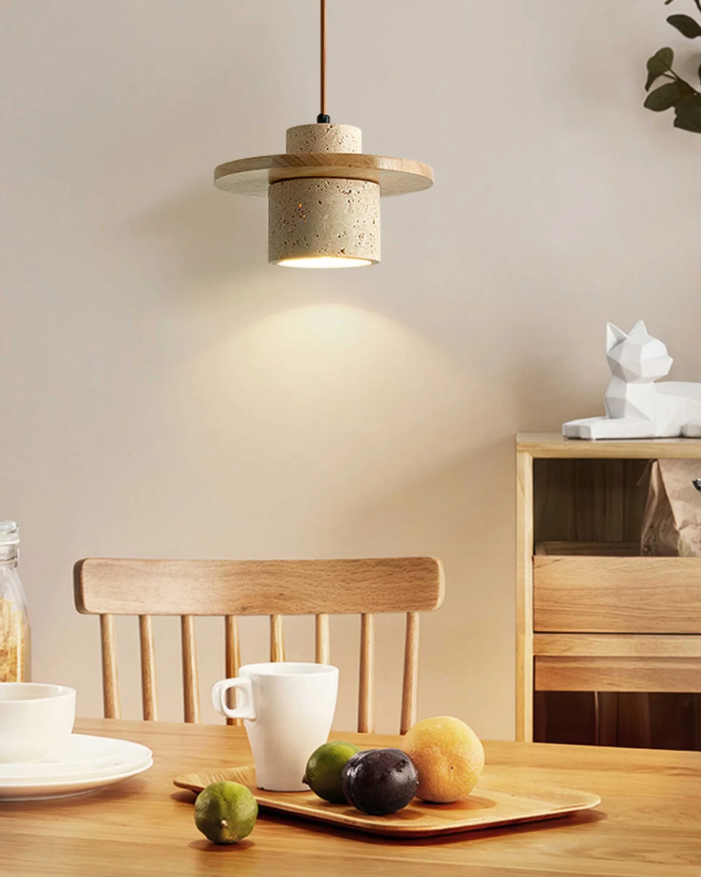 Coren Pendant Light In Travertine Stone With Rustic Glow