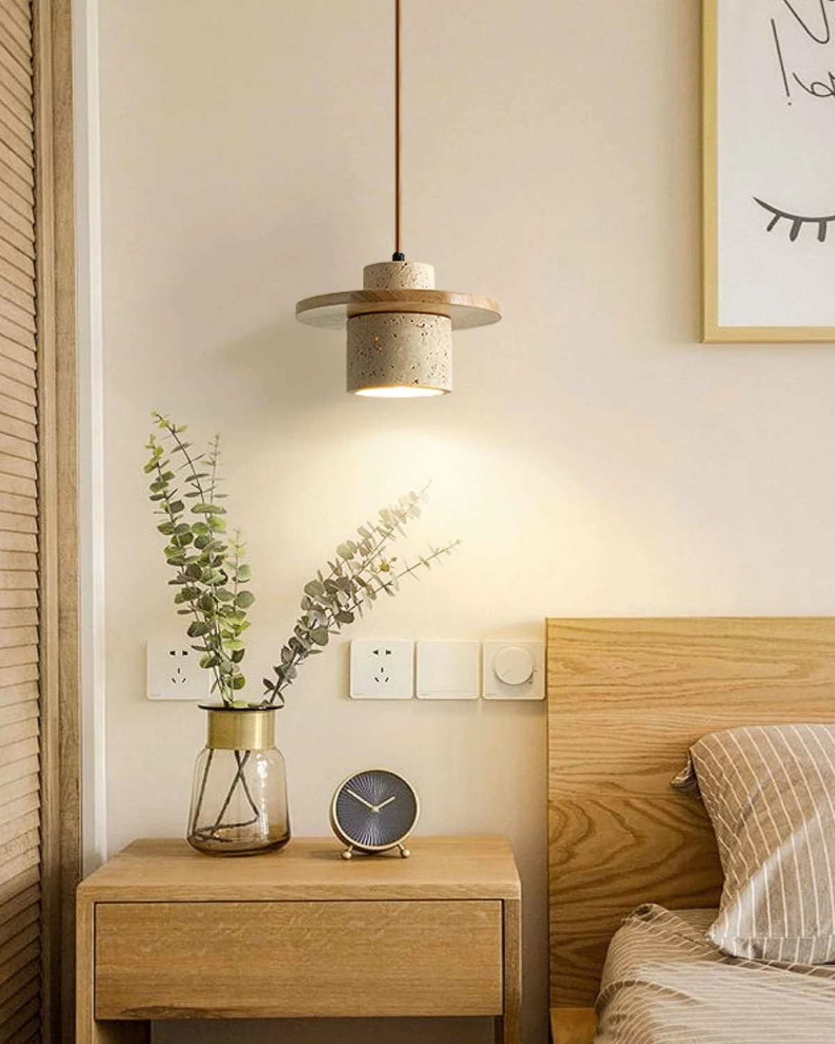 Coren Pendant Light In Travertine Stone With Rustic Glow