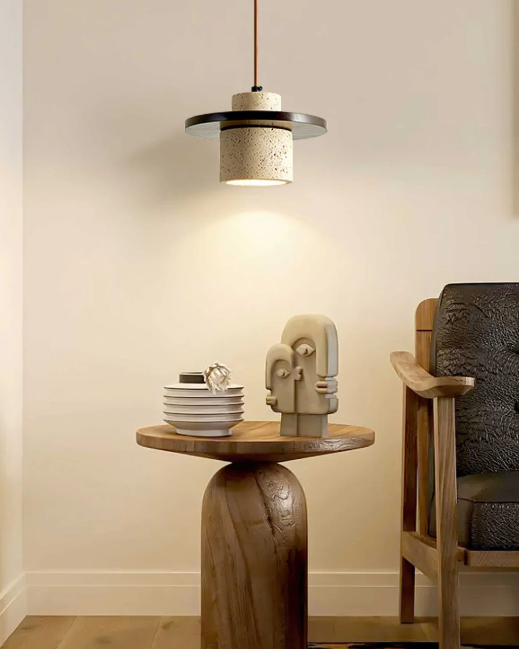 Coren Pendant Light In Travertine Stone With Rustic Glow