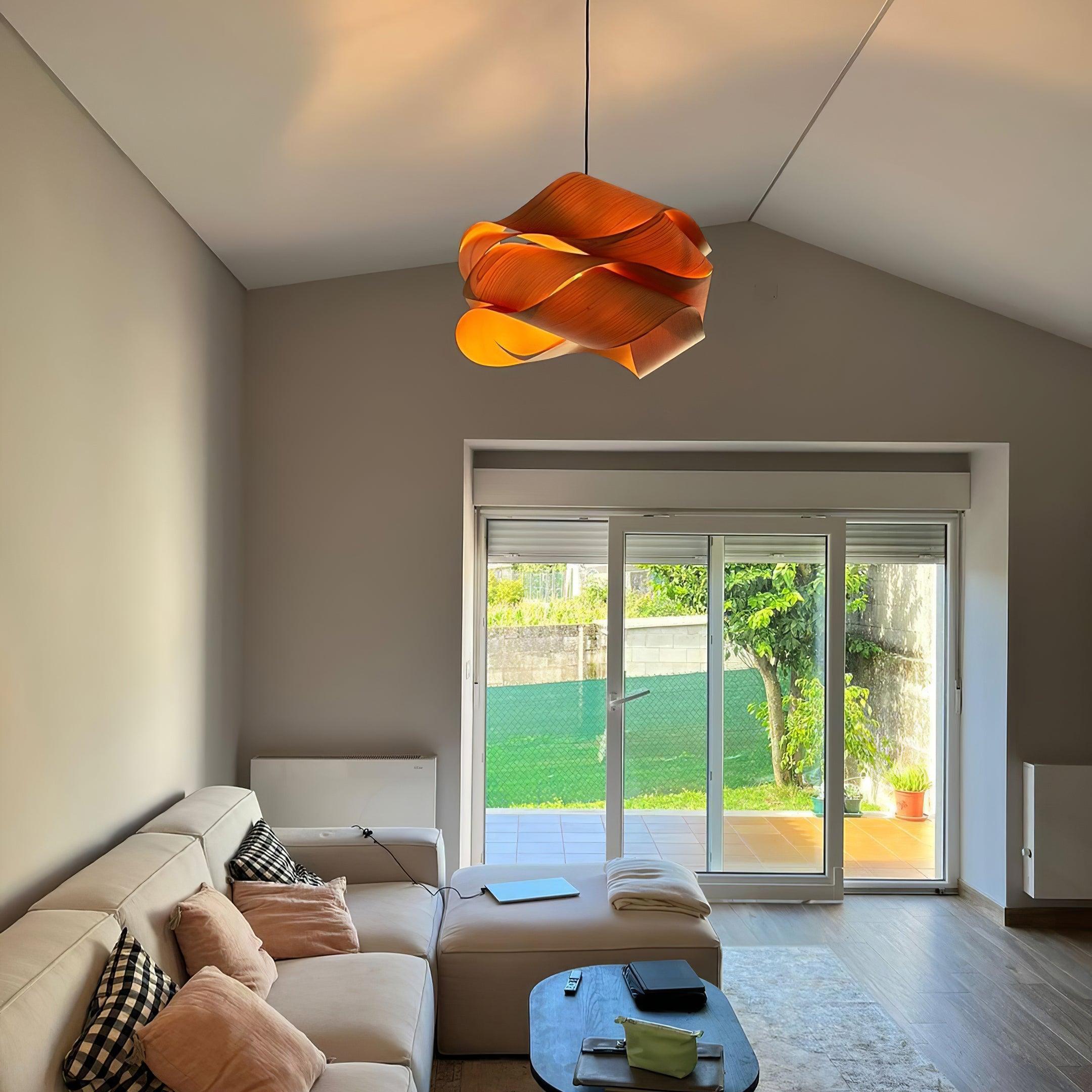 Elara Pendant Light With Woodgrain Finish For Dining Room Ambience