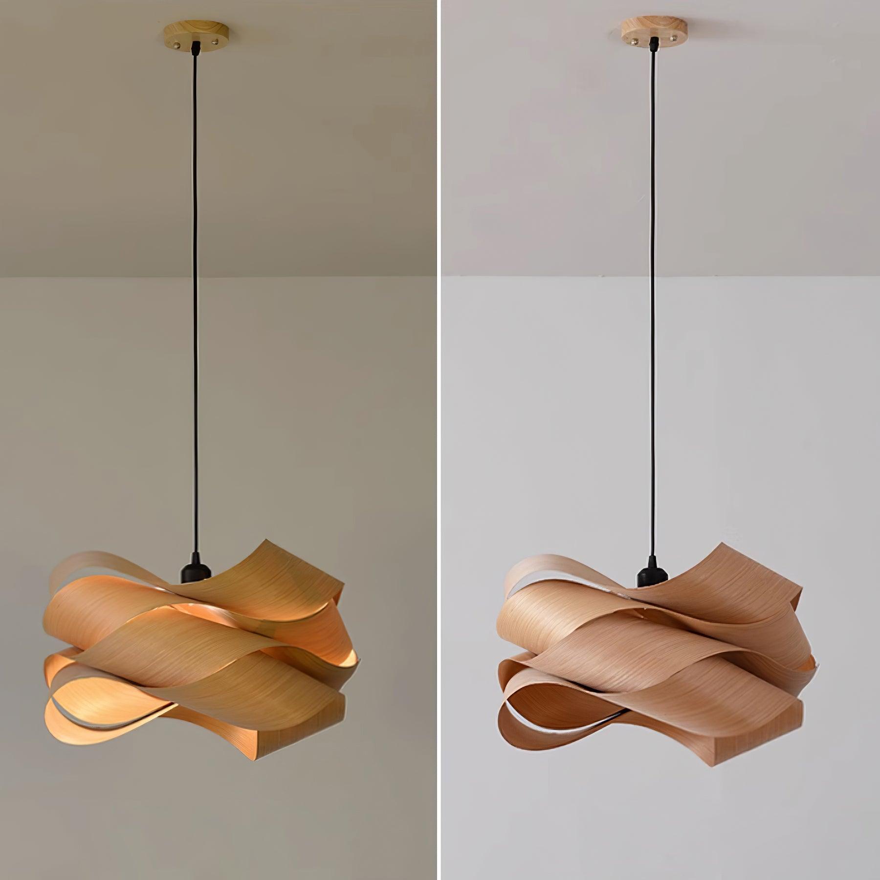Elara Pendant Light With Woodgrain Finish For Dining Room Ambience