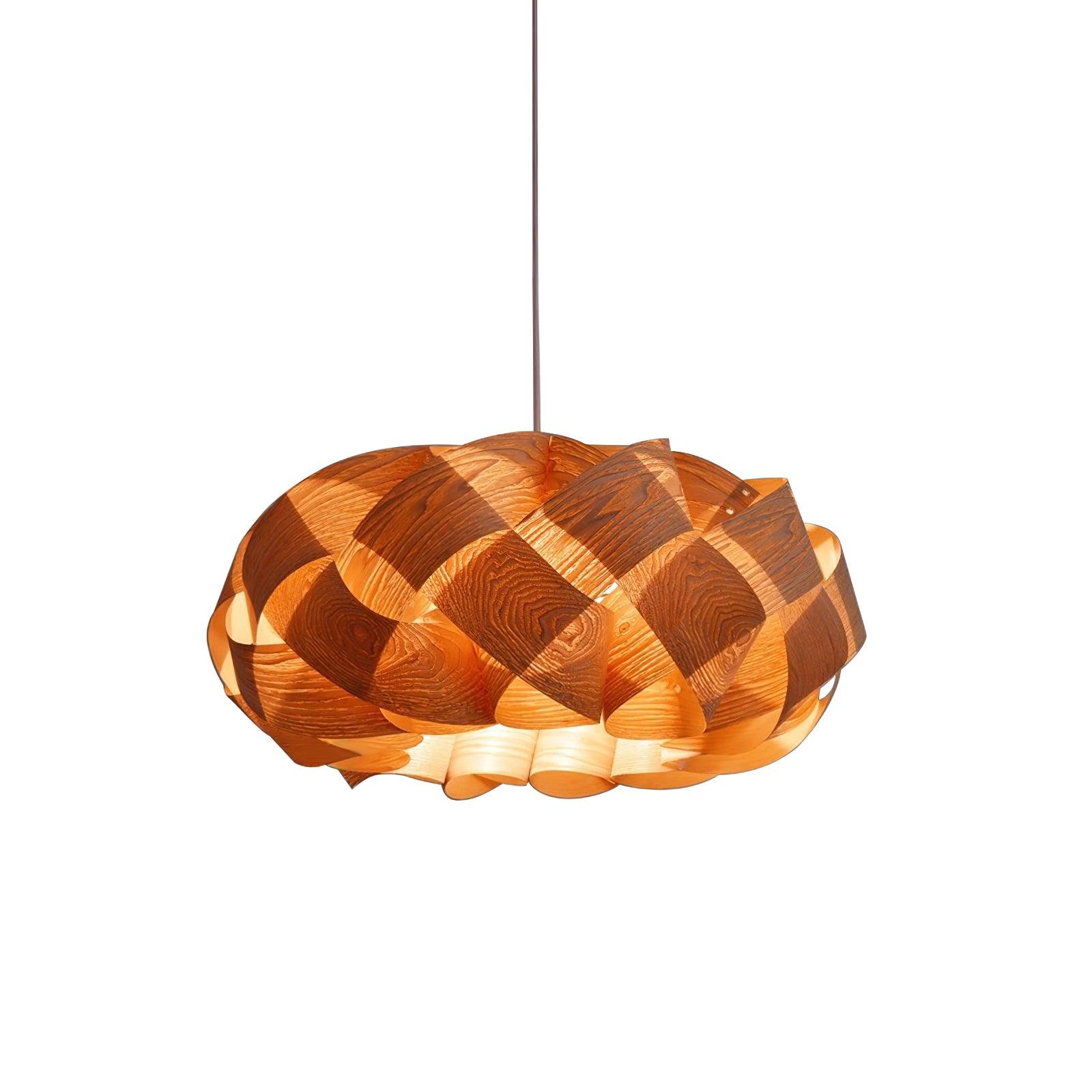 Elara Pendant Light With Woodgrain Finish For Dining Room Ambience