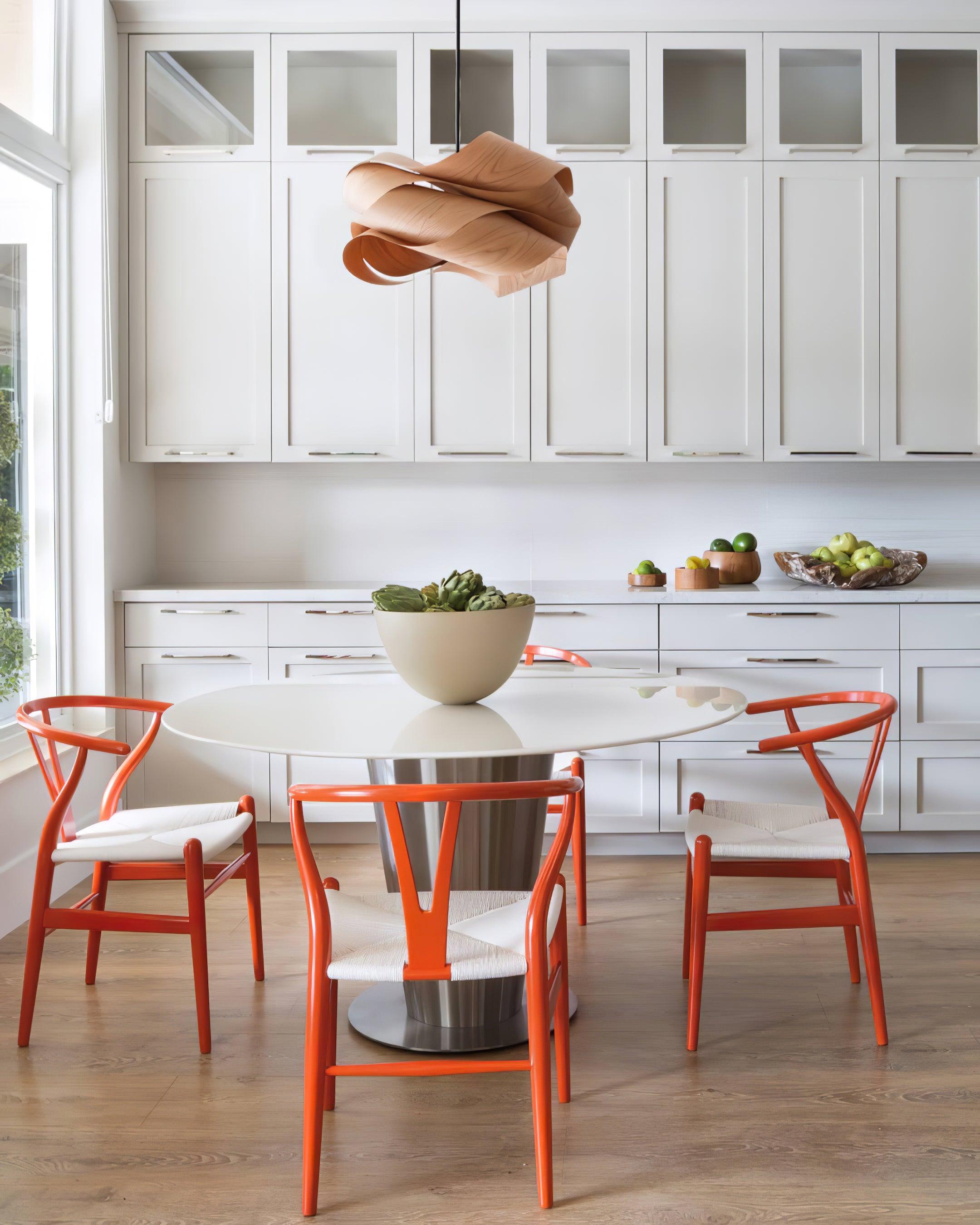 Elara Pendant Light With Woodgrain Finish For Dining Room Ambience