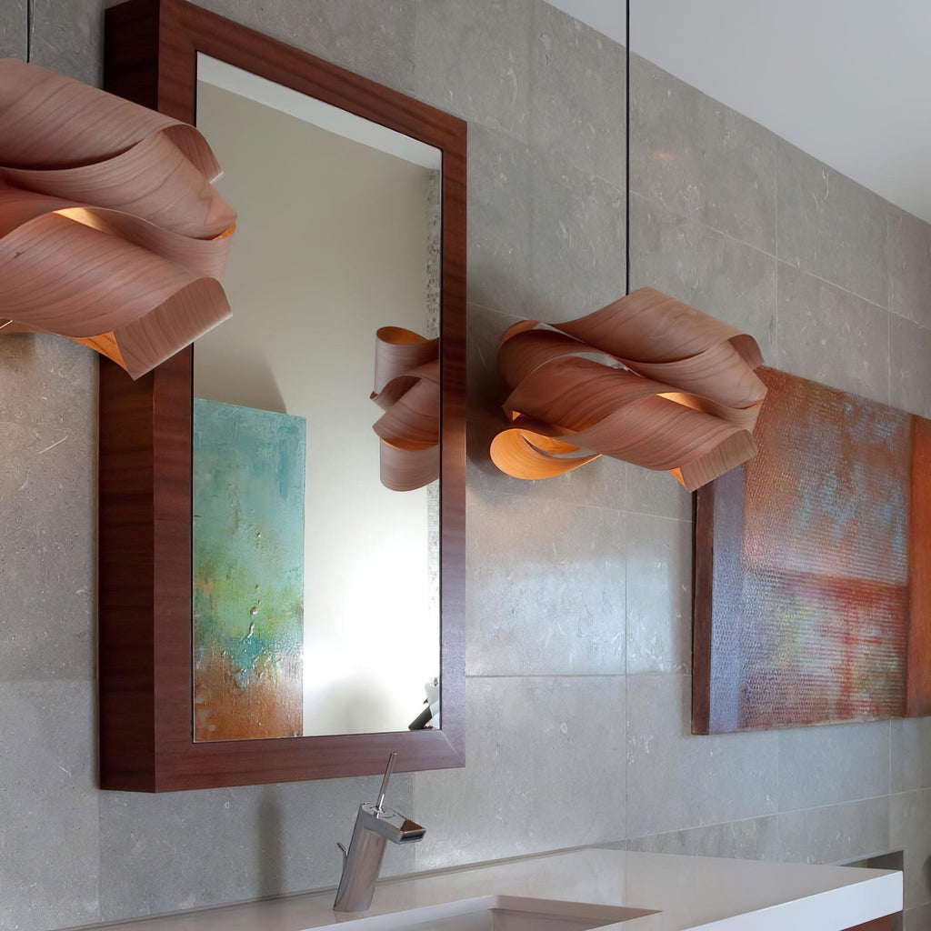 Elara Pendant Light With Woodgrain Finish For Dining Room Ambience