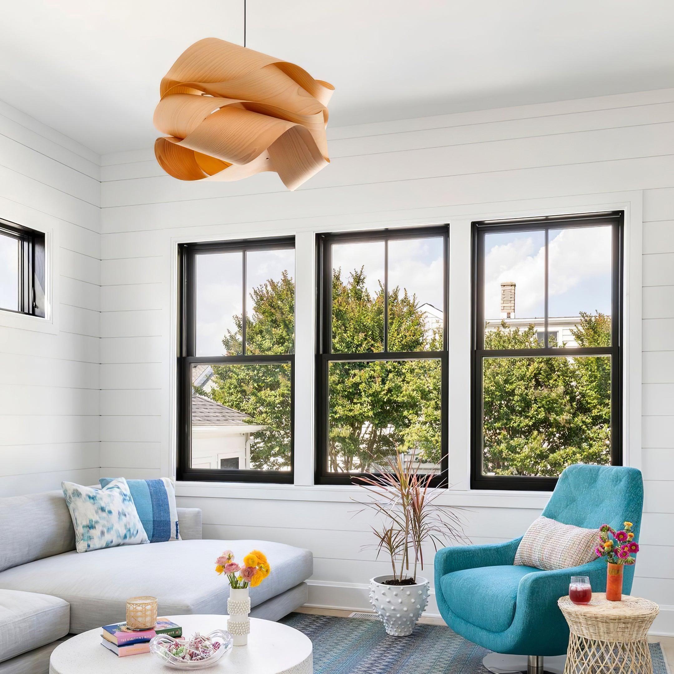 Elara Pendant Light With Woodgrain Finish For Dining Room Ambience