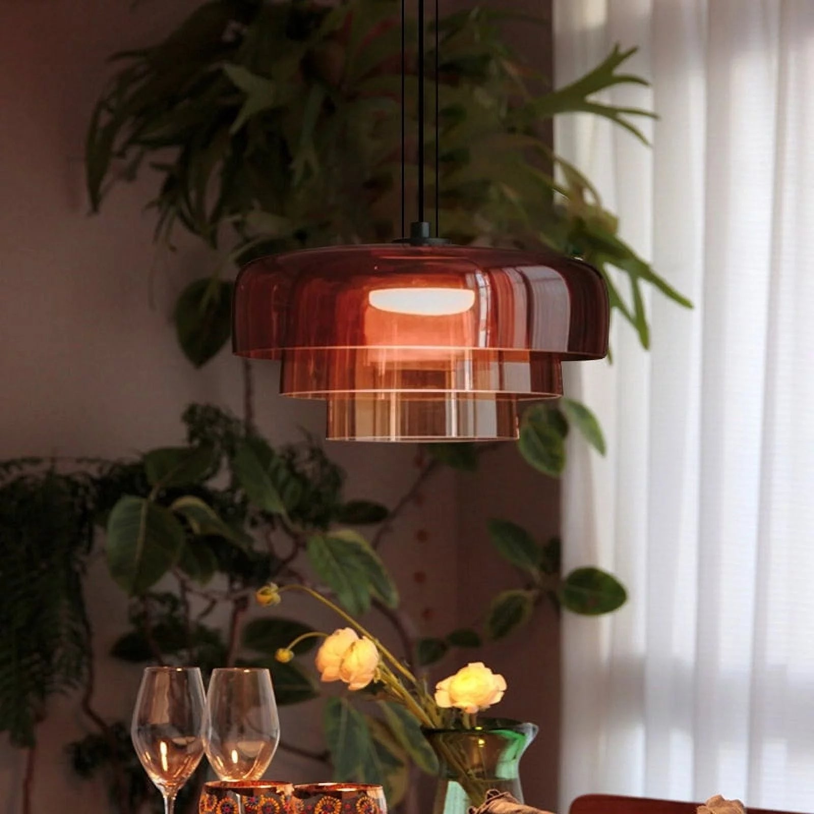 Kirrea Contemporary Glass and Metal Pendant Light For Kitchen