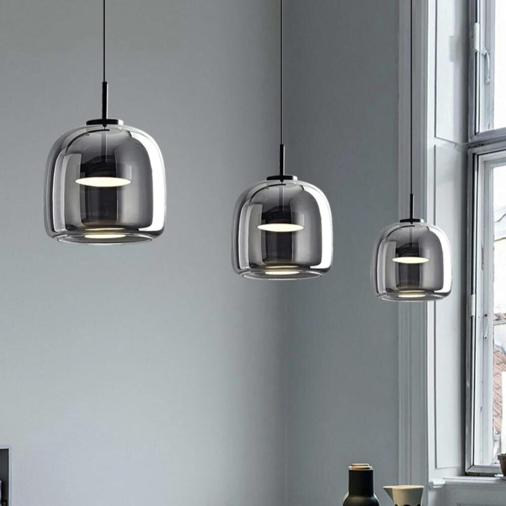 Arden Black Pendant With Smoked Glass Shade For Ceiling