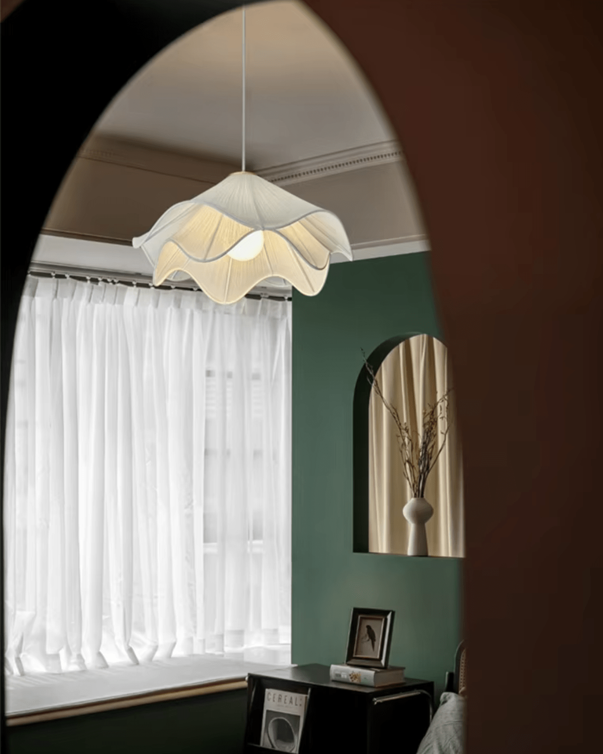 Florenza Petal Fabric Shade Pendant Light For Living Rooms, Warm 3000K, 30cm