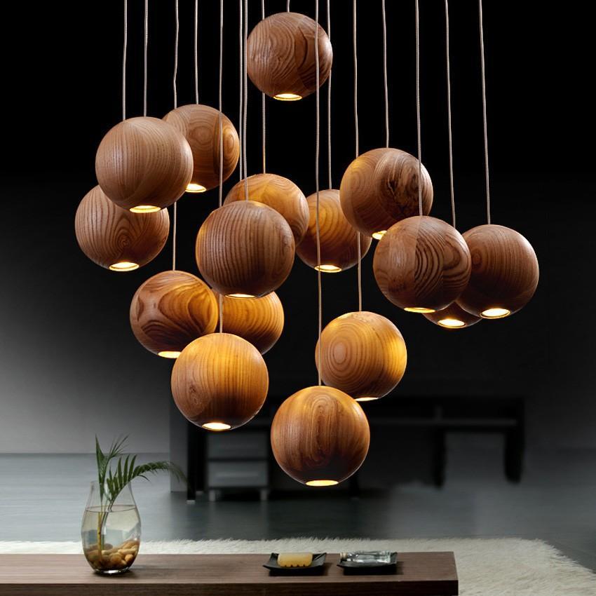 Sylva Chandelier With Orb Of Solid Wood For Modern Living Rooms