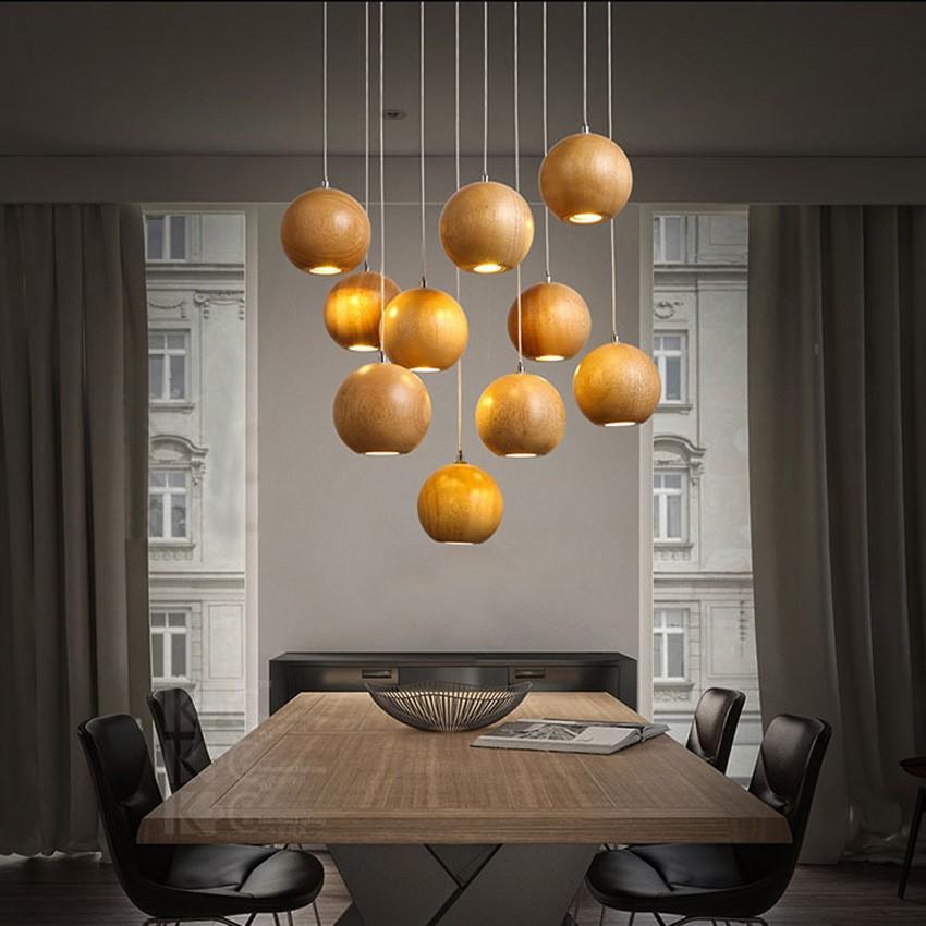 Sylva Chandelier With Orb Of Solid Wood For Modern Living Rooms